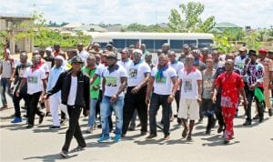 Bayelsa youths celebrating in remembrance of the Late Ijaw Leader, Isaac Boro in Yenagoa, yeserday.