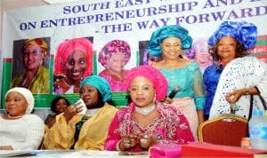 L-R: A former representative of Abia Central Senatorial District, Senator Nkechi Nwaogu, representative of the wife of the President, Mrs Ummul-kulsum Buratai, APC National Women Leader, Dr Ramatu Aliyu, APC South-East Zonal Women Leader, Mrs Sally Chinebu  and APC Women Leader for Enugu State, Ngozi Nwankwo, during APC South-East Women Summit in Enugu, yesterday.