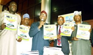 Minister of Solid Minerals Development, Dr Kayode Fayemi (middle), Executive Secretary, Nigeria Extractive Industries Transparency Initiative (NEITI), Mr Waziri Adio (2nd right) and members of the National Stakeholders Working Group (NSWG) on NEITI, Alhaji Lawan Hantewa (2nd left), Mr Kola Banwo (left) and Mr Gbenga Onayiga, at the public presentation of 2013 Oil and Gas Industry Audit Reports in Abuja on Monday.