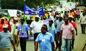 Rivers State NLC members at a rally during the strike action in Port Harcourt                      Photo: Ibioye Diama