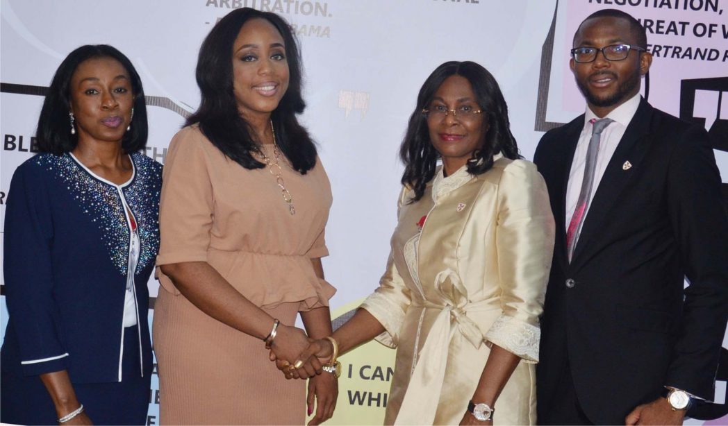 L-R: Branch Secretary, Chartered Institute of Arbitrators (CIARB), United Kingdom, Nigeria Branch, Mrs Folashade Alli, Chairperson of CIARB, Young Members Group (YMG), Folake Sadiq, Chairperson of CIARB, UK, Nigeria Branch, Mrs Adedoyin Rhodes-Vivour and Vice Chairman, YMG, Afolabi Adedipe, during the 1st Annual Conference of the CIARB, Young Members Group in Lagos, last Wednesday.