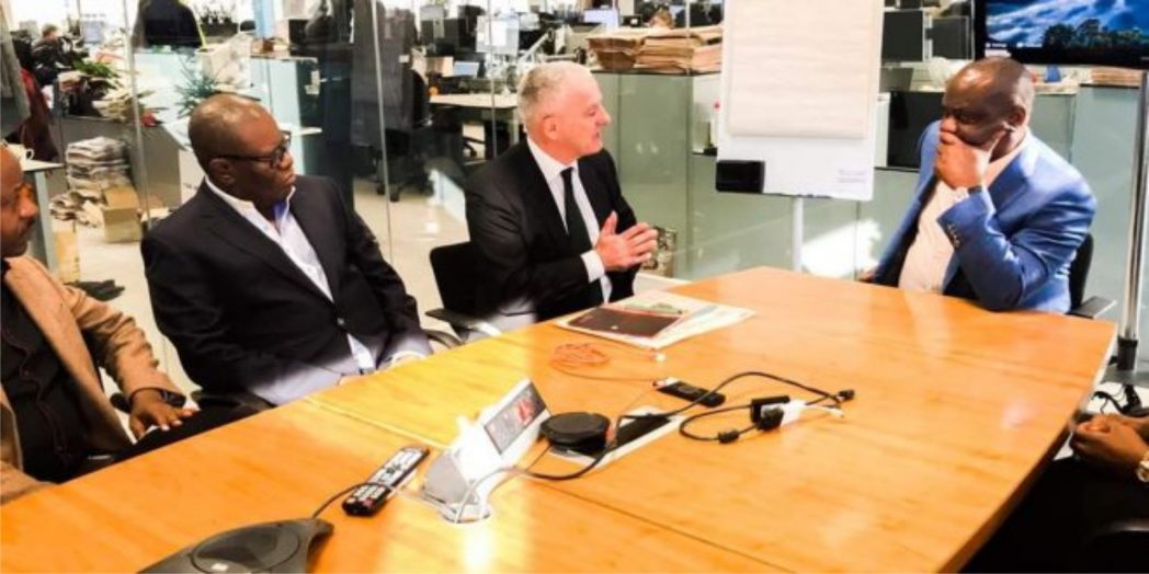 Rivers State Governor, Chief Nyesom Wike (right), with Commercial Director, Africa and The Middle East , Financial Times of London, Mr. Mark Carwardine (middle) and Sales Manager for Africa and the Middle East, Mr Larry Kenny, during the governor’s visit to Financial Times in London, last Friday.