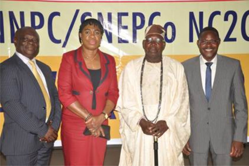L– R: Principal , Lead Forte Gate College, Lekki, Lagos, Kayode Oni, SNEPCo's Social Performance and Social Investment Manager, Gloria Udoh, traditional ruler of Awoyaya in Lekki, Chief Isiaka Babatunde Eletu and SNEPCo's General Manager, Exploration, Dayo Adewuyi, at the NNPC/SNEPCo National Cradle-to-Career Scholarship Award ceremony in Lagos, last Tuesday.