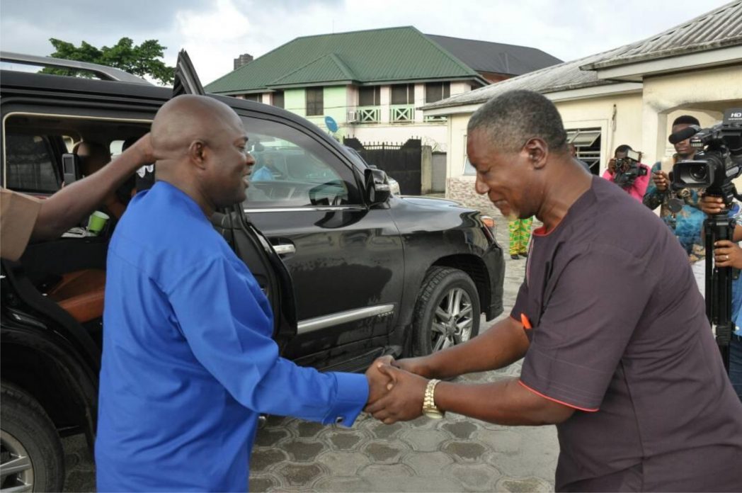 Representative of Rivers State Governor and Chief of Staff, Engr Chukwuemeka Woke (left), with Retired Assistant Commissioner of Police, Dr Uche Mike Chukwuma, during the public presentation  of a book titled: "Community Policing in Nigeria: Myth or Reality " written  by the  Retired Assistant Commissioner of Police  in Port Harcourt, recently.