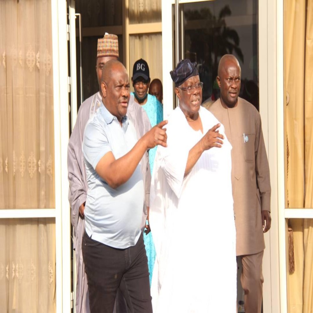 Rivers State Governor, Chief Nyesom Wike (left), with former Deputy National Chairman of Peoples Democratic Party (PDP) and national chairmanship aspirant, Chief Olabode George (middle) and Chief of Staff, Government House, Port Harcourt, Engr. Emeka Woke, during the aspirant's visit to the Government House, Port Harcourt, last Monday.